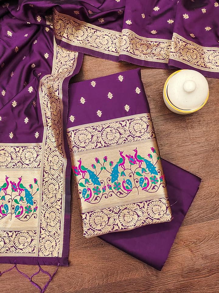 Wine Paithani Banarasi Silk Suit Set