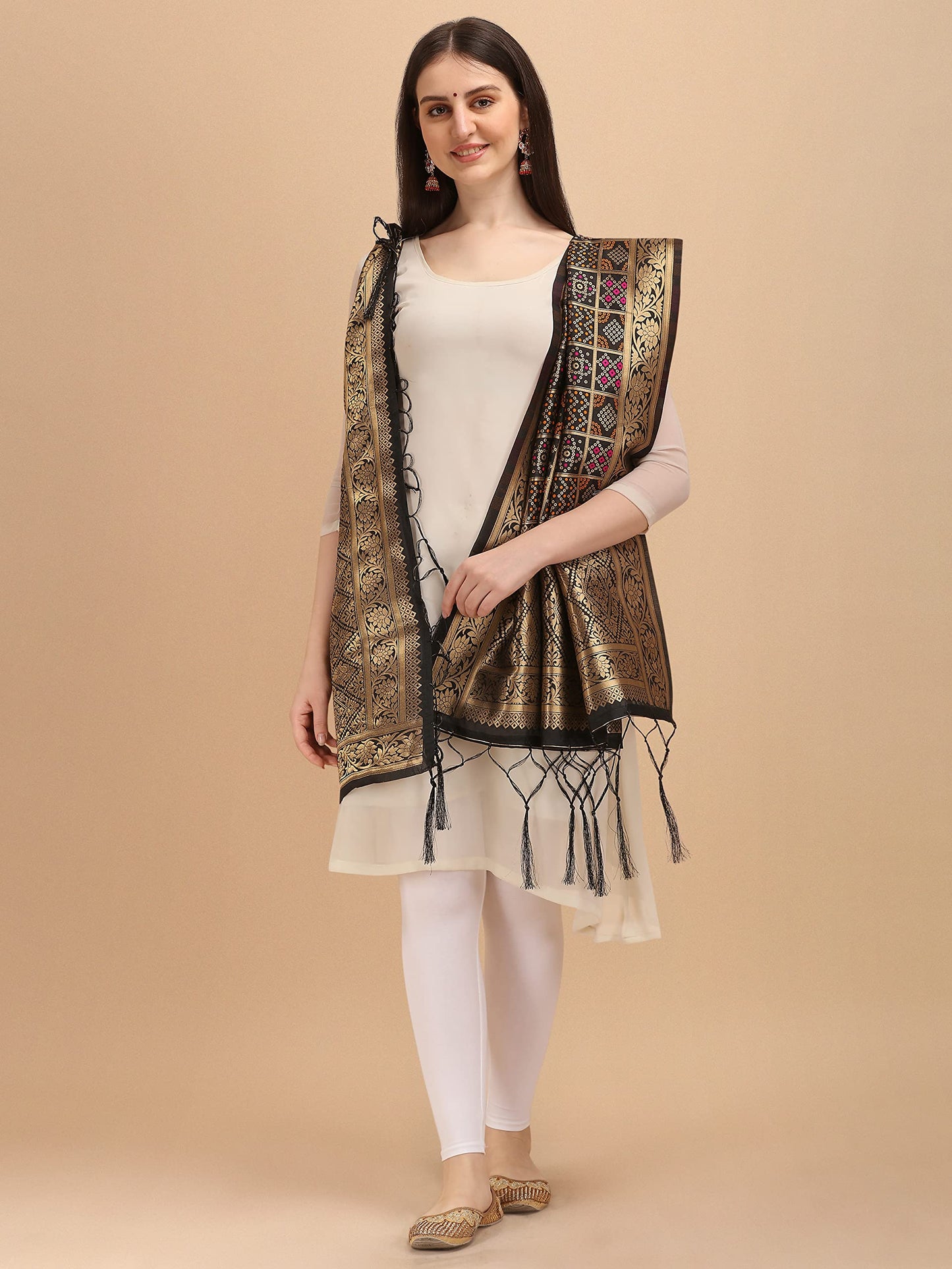 Black Banarasi Art Silk Dupatta with Multicolor Zari Weave