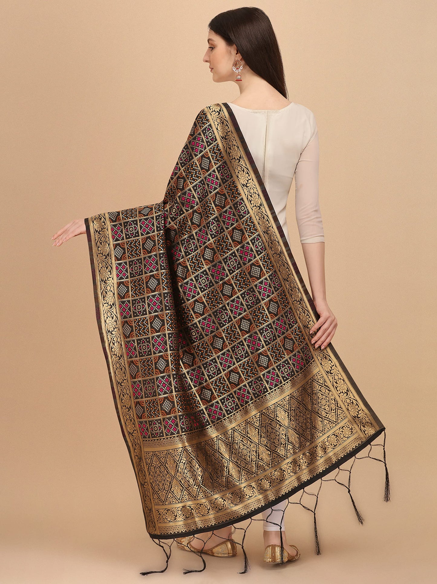 Black Banarasi Art Silk Dupatta with Multicolor Zari Weave