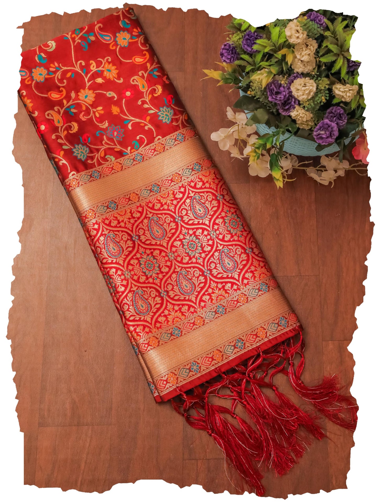 Maroon Banarasi Silk Dupatta with Meena work