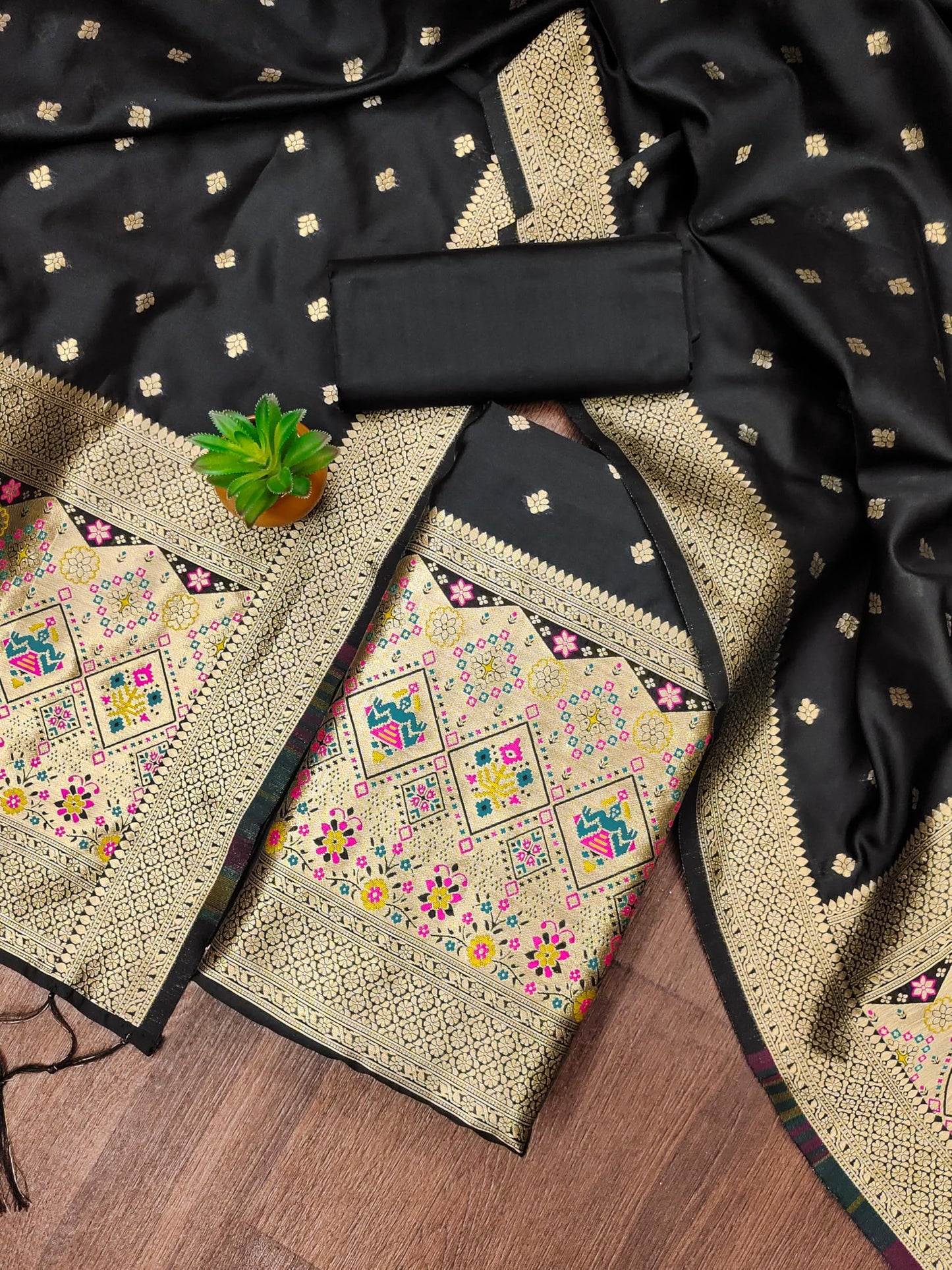 The "Royal Black" Patola Silk Suit Set