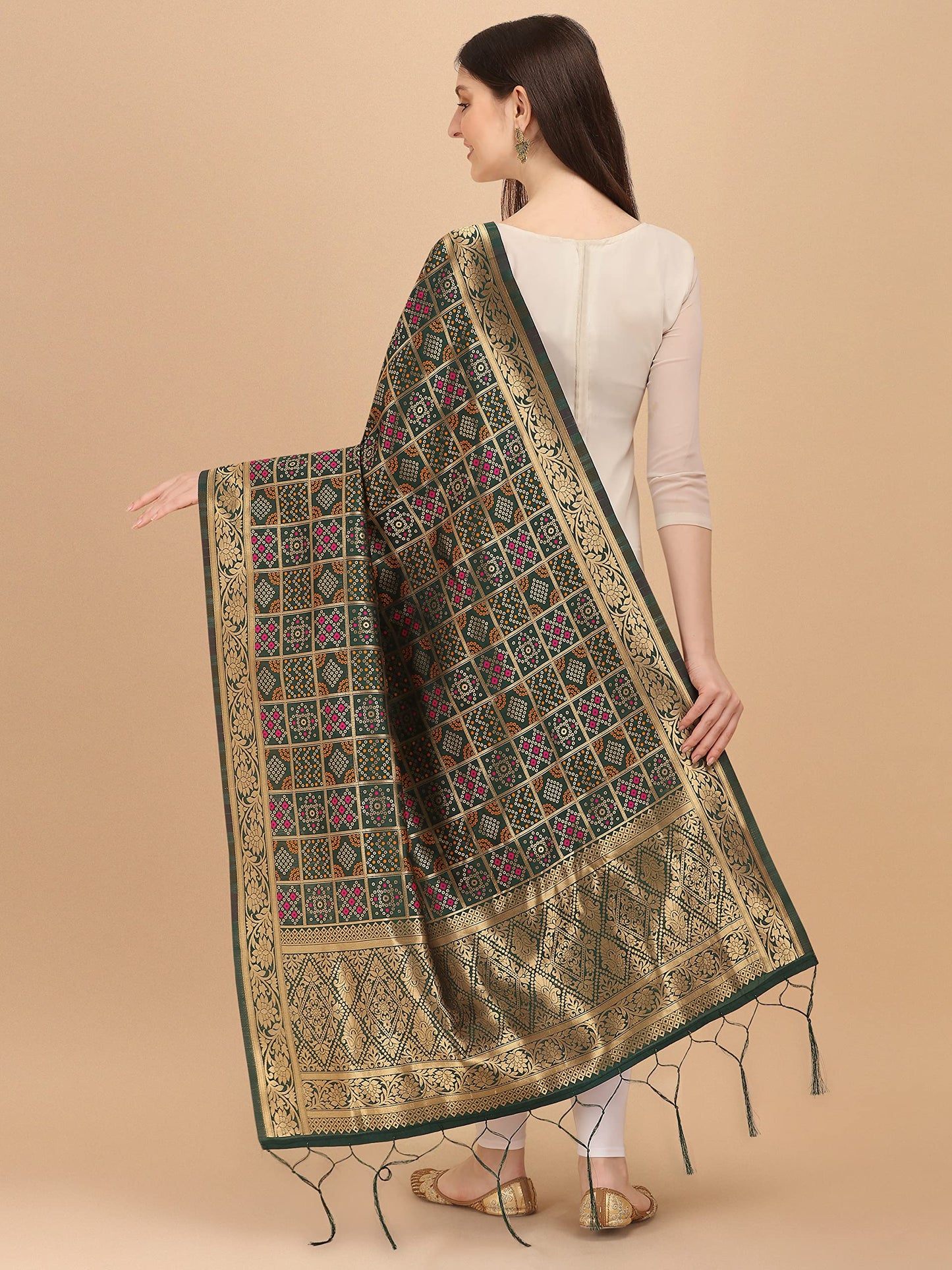 Deep Grey Banarasi Art Silk Dupatta with Multicolor Zari Weave