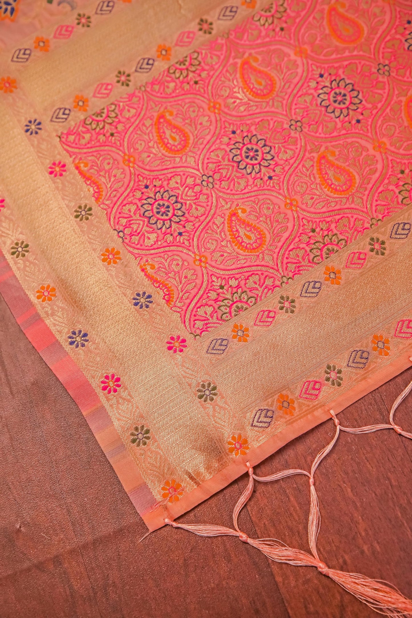 Peach Banarasi Silk Dupatta with Meena work
