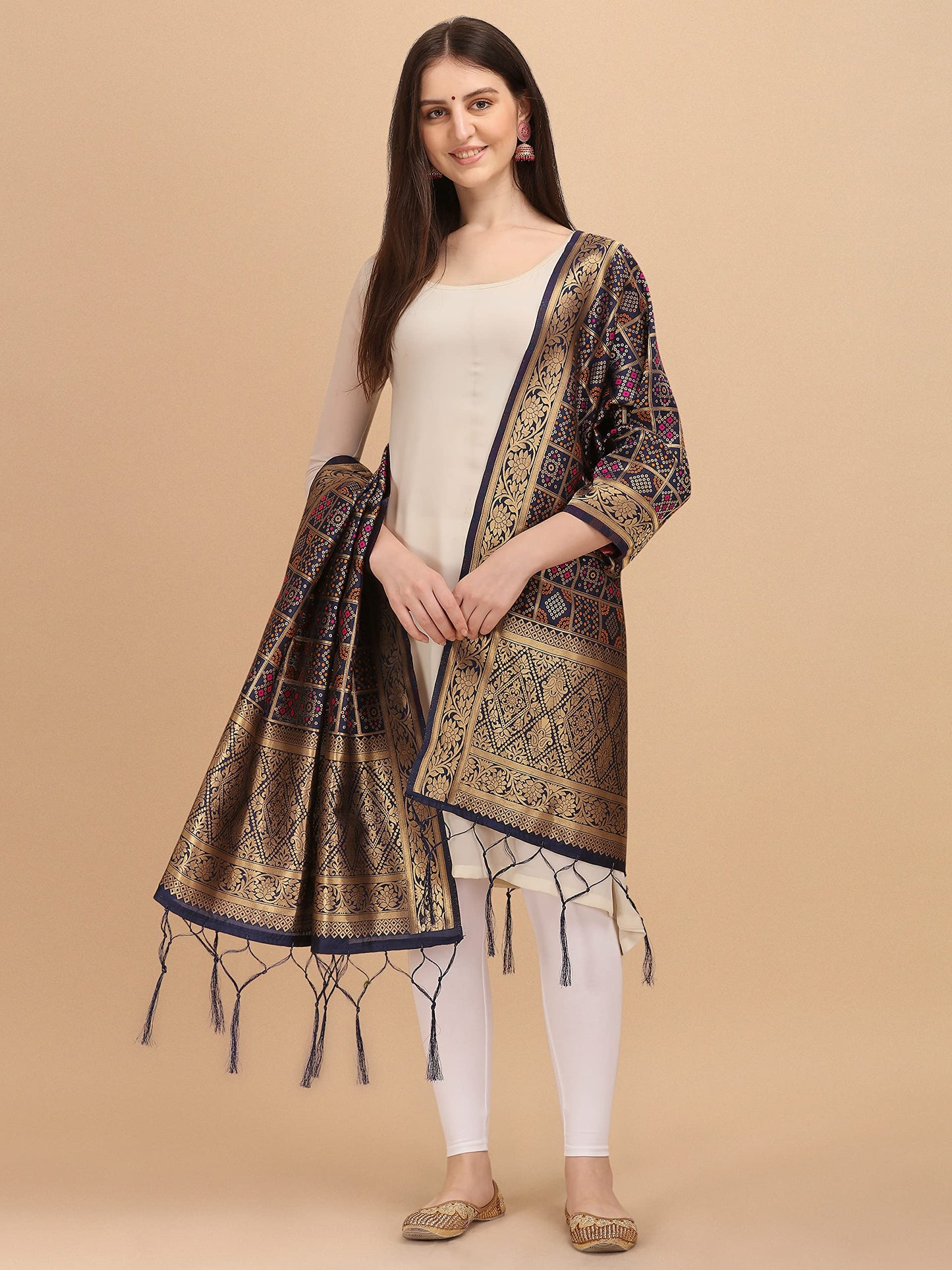 Black Banarasi Art Silk Dupatta with Multicolor Zari Weave