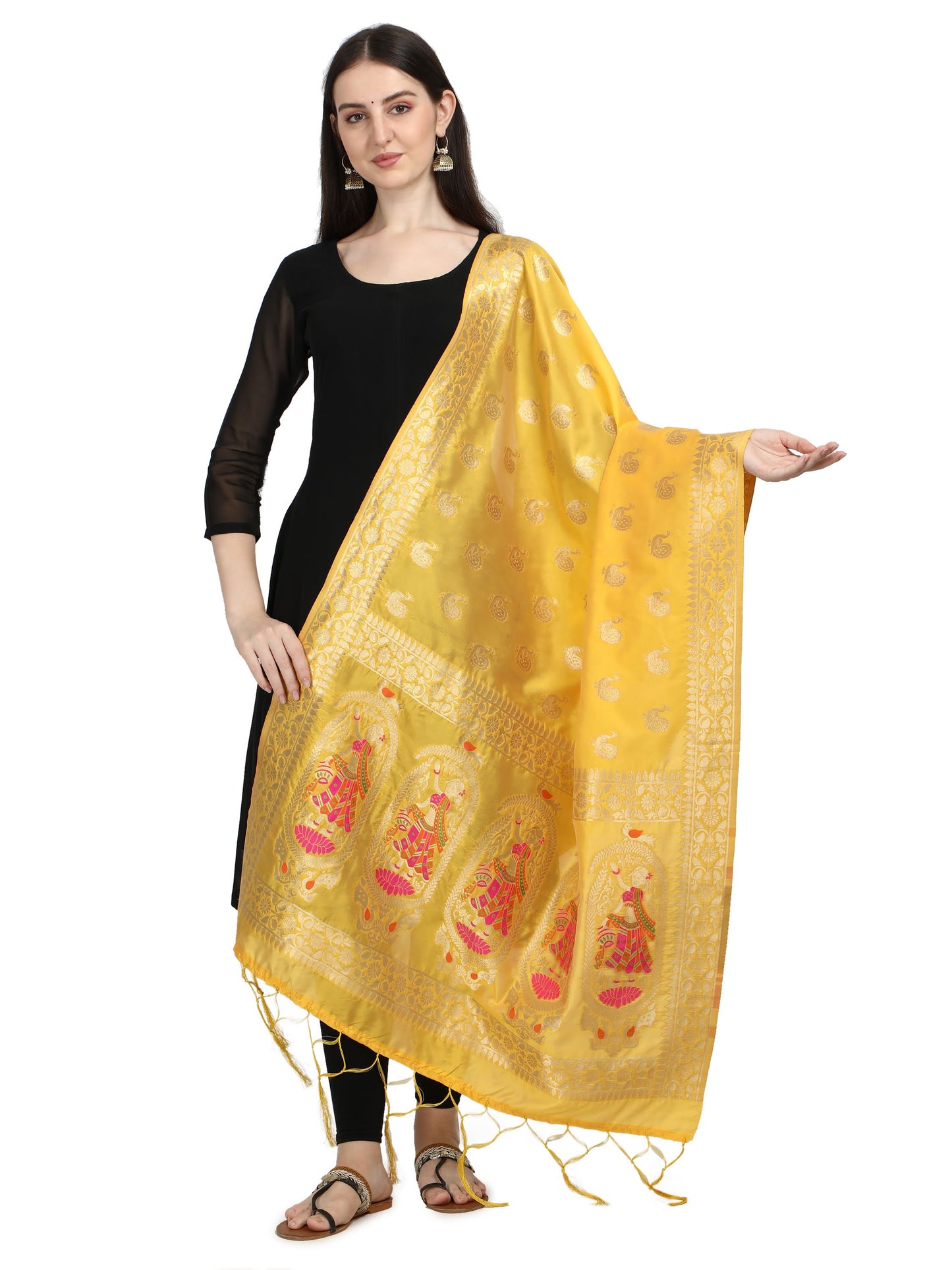 Banarasi Silk Dupatta with Intricate Zari Motifs