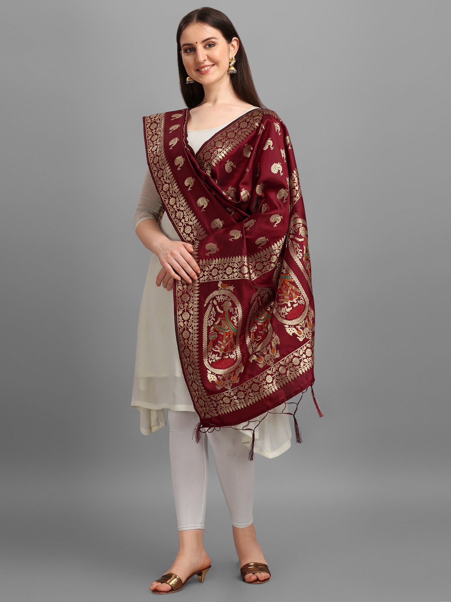 Banarasi Silk Dupatta with Intricate Zari Motifs