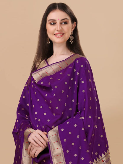 Paithani Banarasi Silk Dupatta in purple  with  Zari Meenakari Work