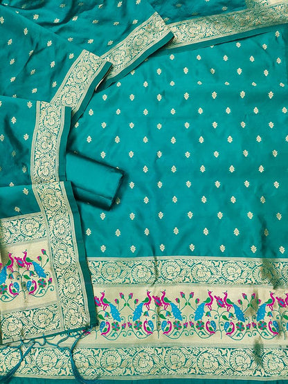 Turquoise Paithani Banarasi Silk Suit Set