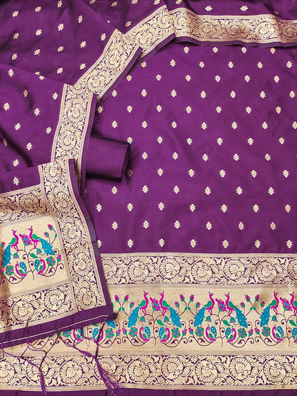 Wine Paithani Banarasi Silk Suit Set