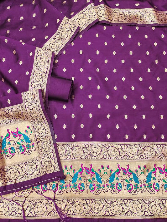 Wine Paithani Banarasi Silk Suit Set
