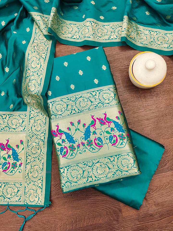 Turquoise Paithani Banarasi Silk Suit Set
