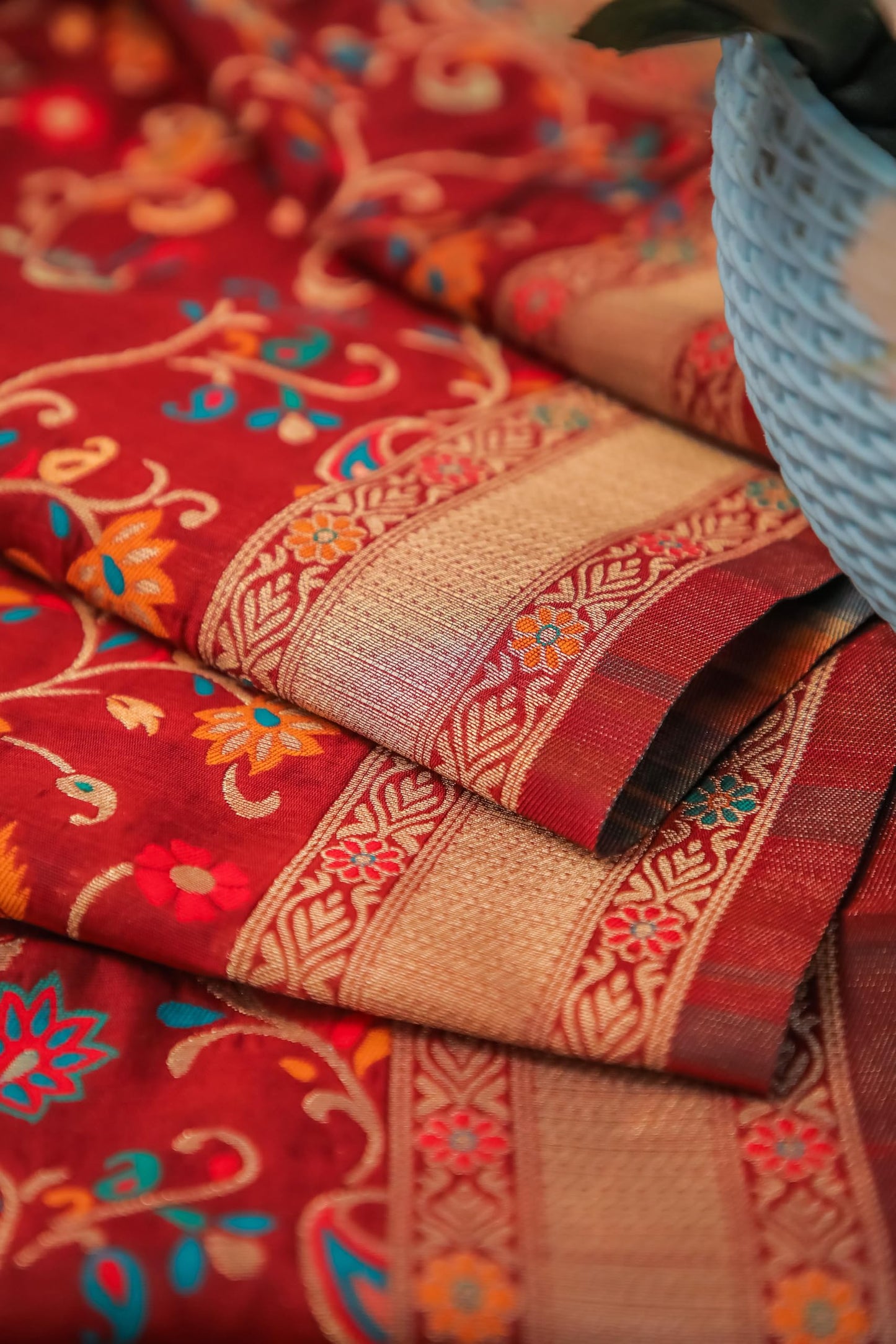 Maroon Banarasi Silk Dupatta with Meena work