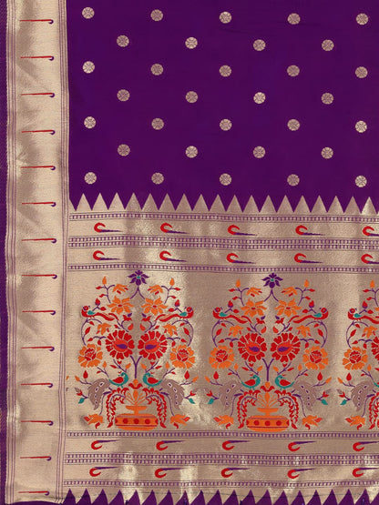 Paithani Banarasi Silk Dupatta in purple  with  Zari Meenakari Work