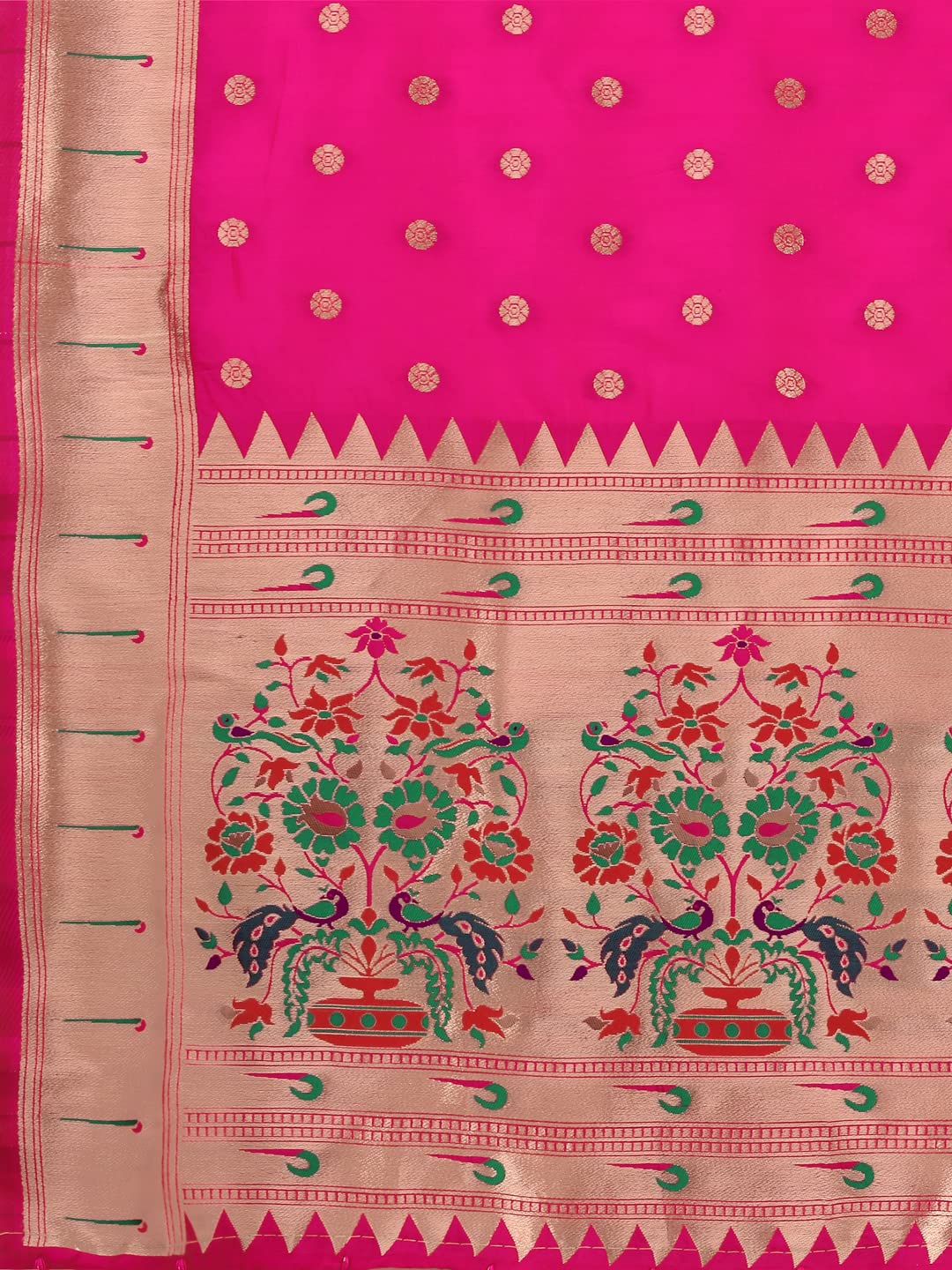 Paithani Banarasi Silk Dupatta in Rani  with  Zari Meenakari Work