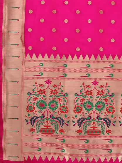 Paithani Banarasi Silk Dupatta in Rani  with  Zari Meenakari Work
