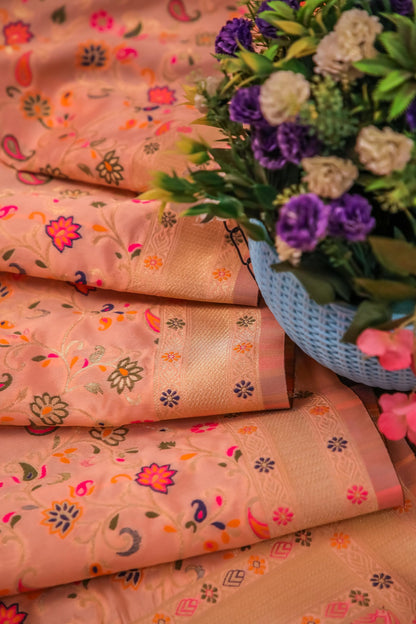 Peach Banarasi Silk Dupatta with Meena work