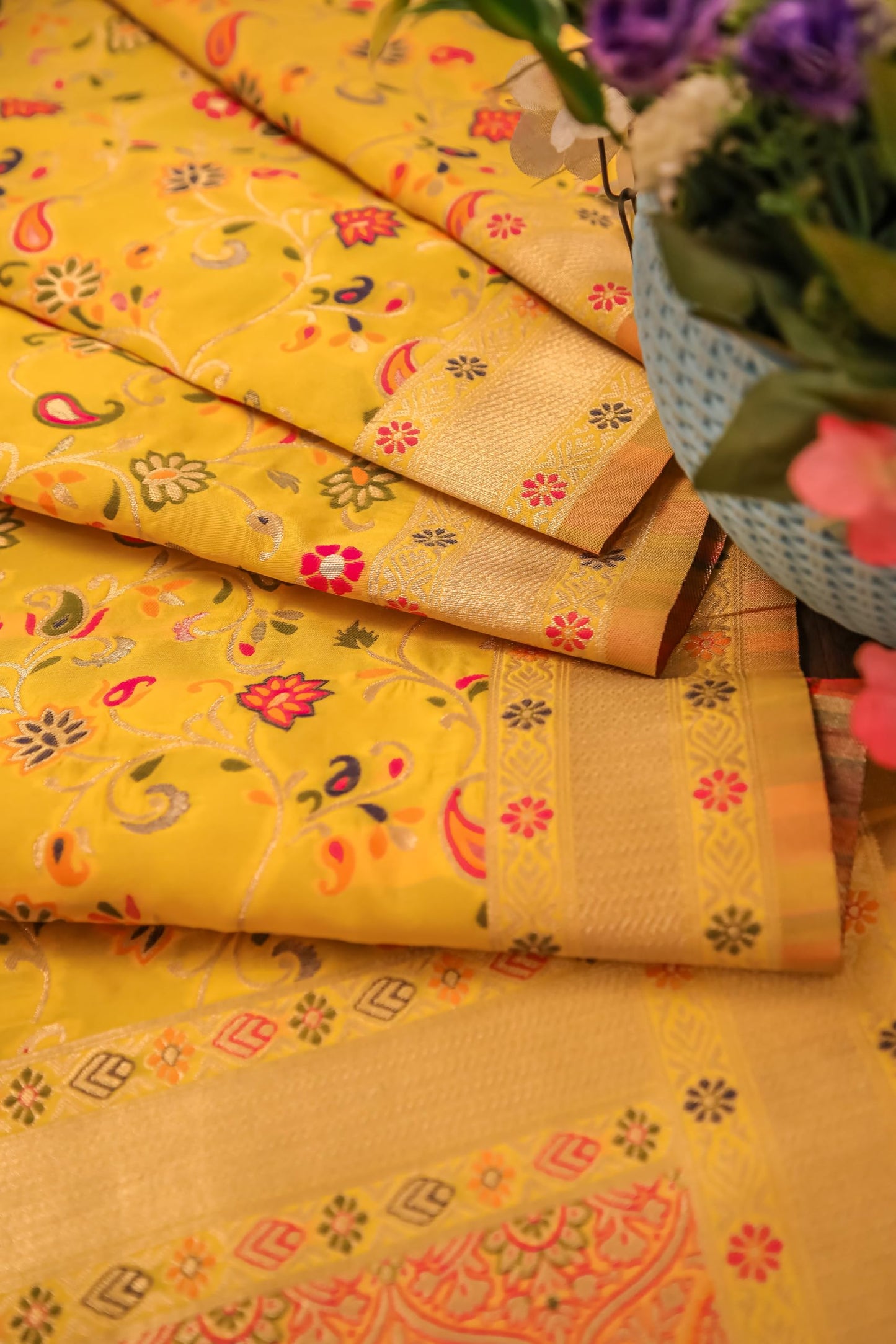 Ladu peela Banarasi Silk Dupatta with Meena work