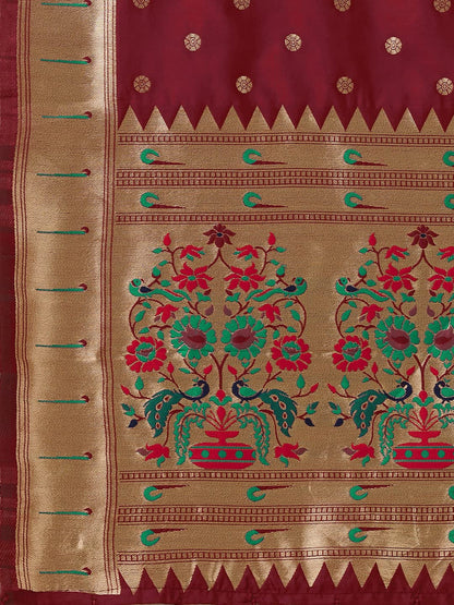 Paithani Banarasi Silk Dupatta in Maroon with Zari Meenakari Work