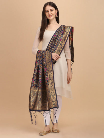 Royal Blue Banarasi Art Silk Dupatta with Multicolor Zari Weave