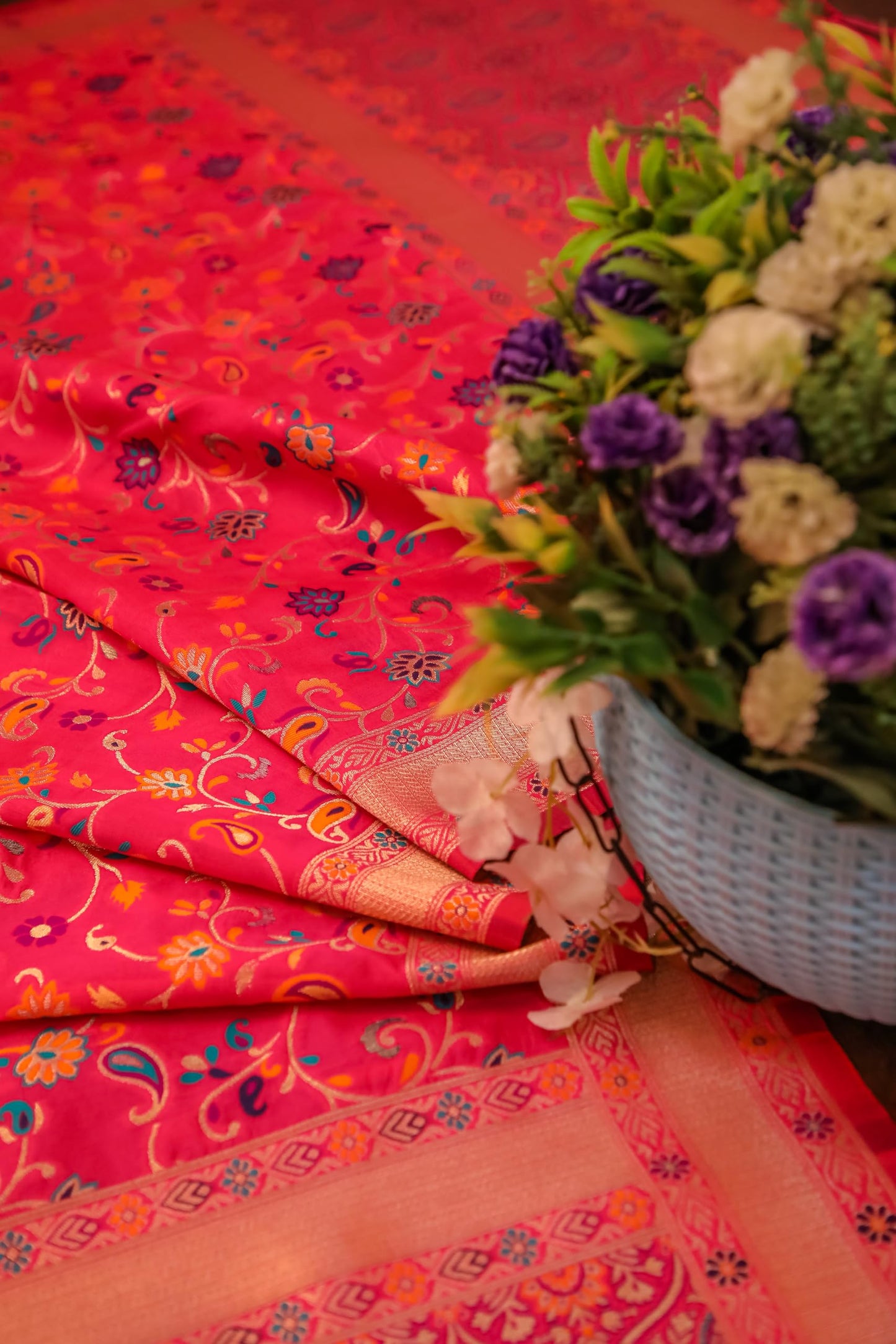 Rani Banarasi Silk Dupatta with Meena work