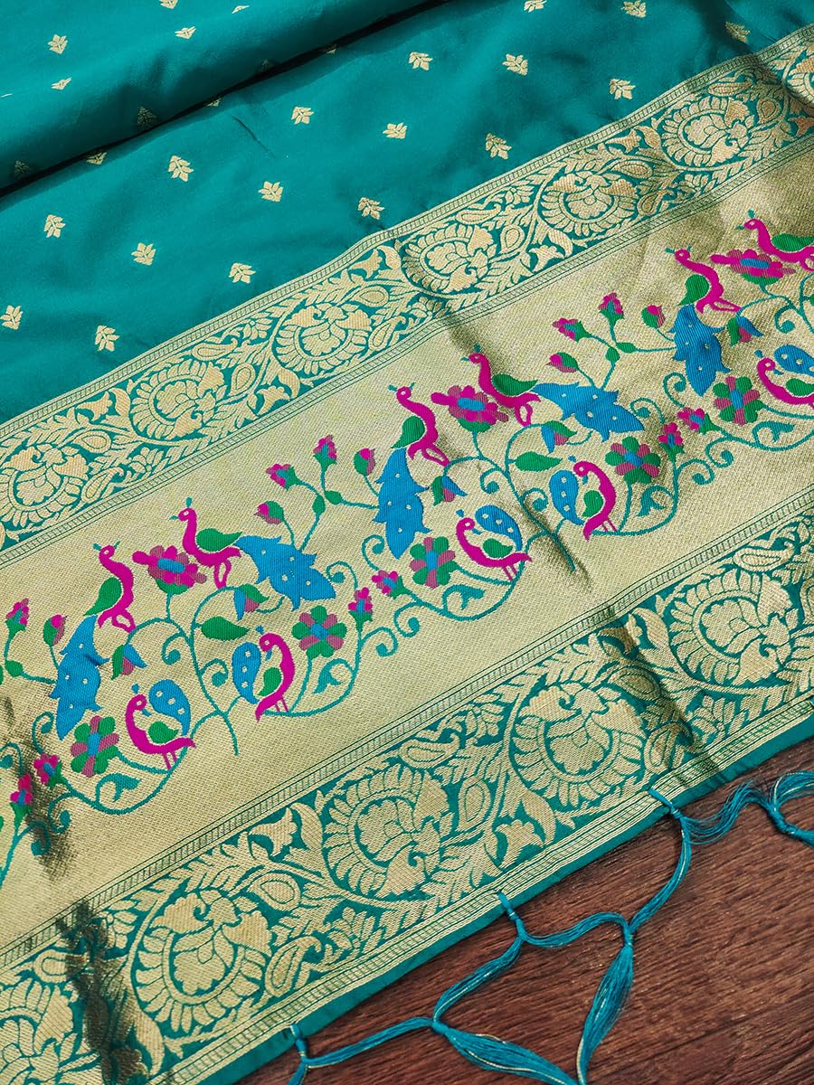 Turquoise Paithani Banarasi Silk Suit Set