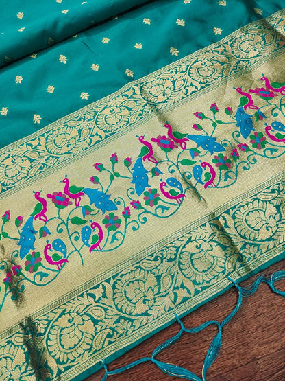 Turquoise Paithani Banarasi Silk Suit Set
