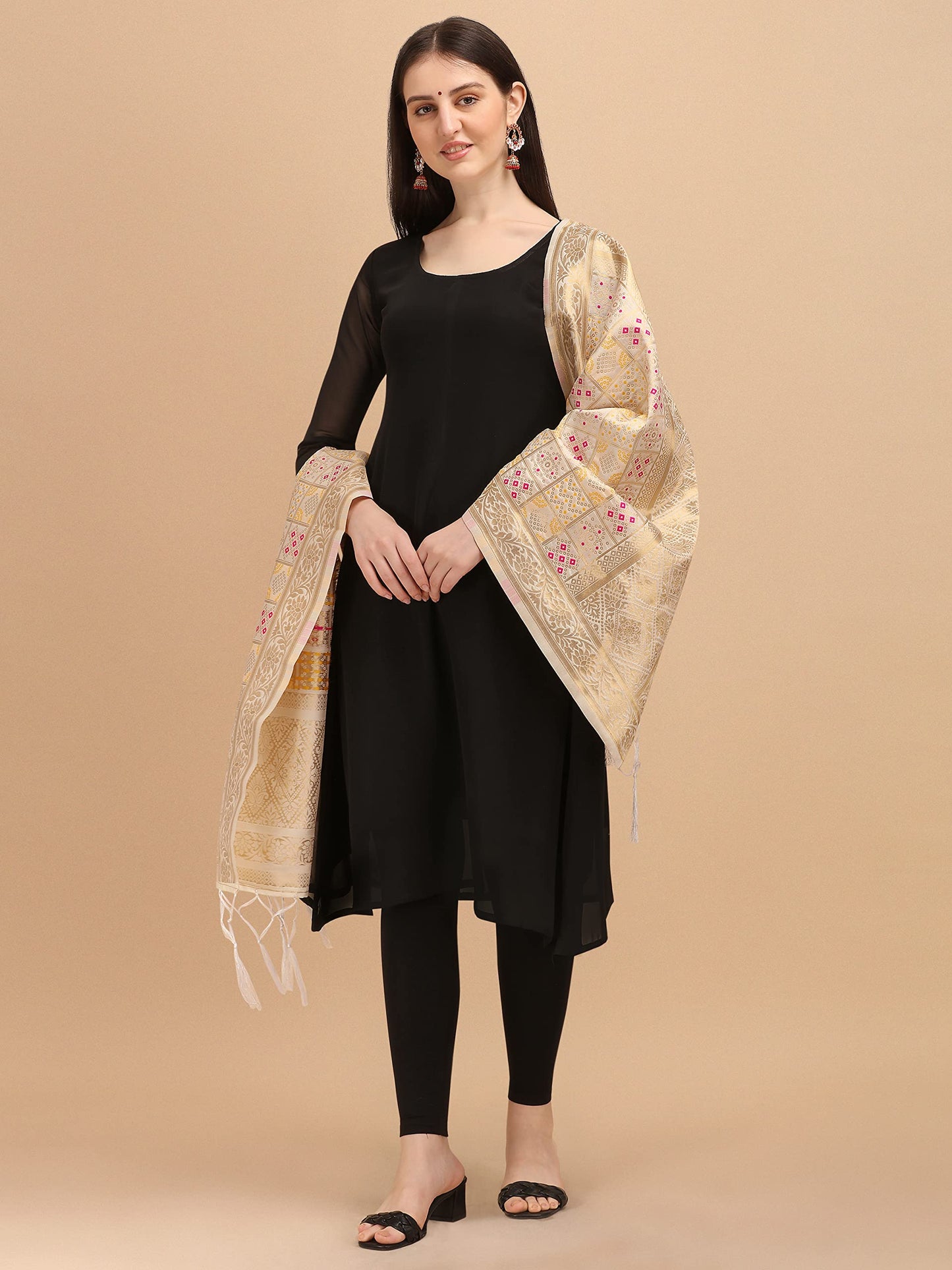 Beige Banarasi Art Silk Dupatta with Multicolor Zari Weave