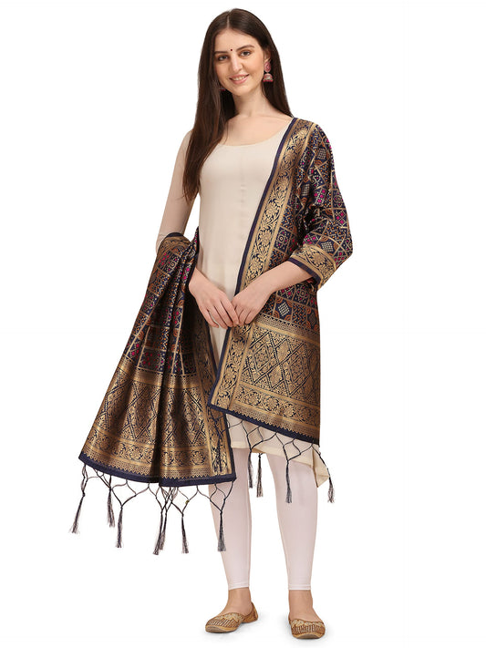 Royal Blue Banarasi Art Silk Dupatta with Multicolor Zari Weave