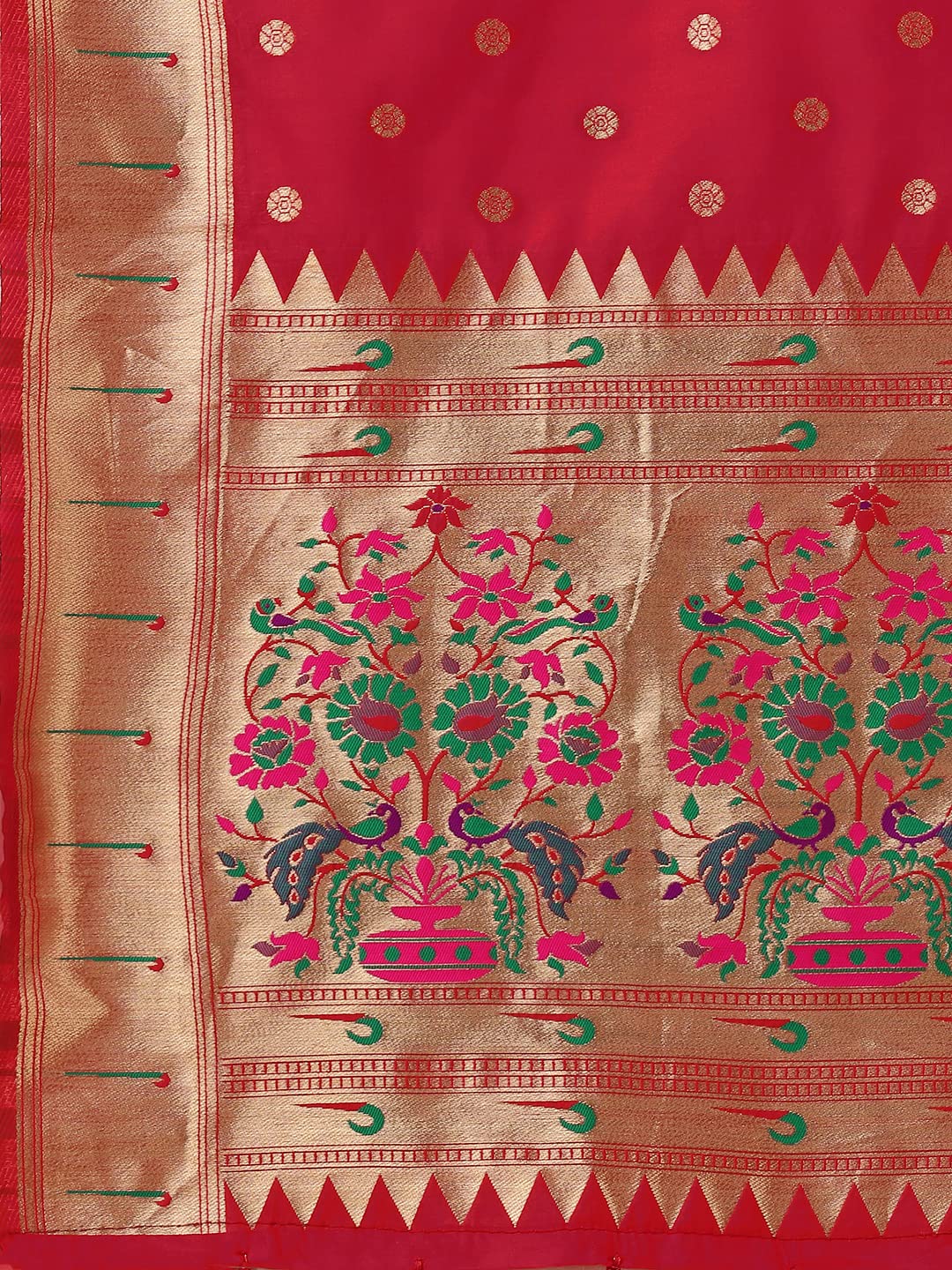 Paithani Banarasi Silk Dupatta in Red with  Zari Meenakari Work