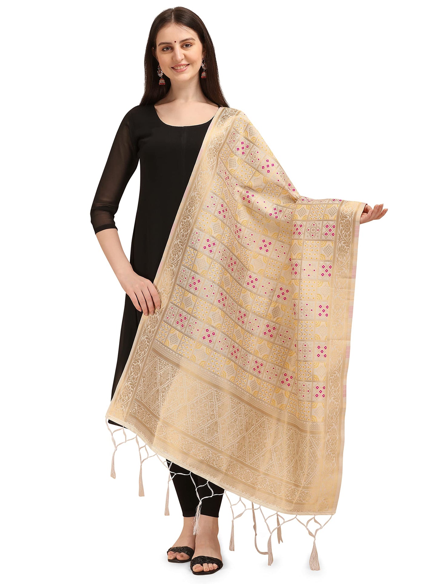 Beige Banarasi Art Silk Dupatta with Multicolor Zari Weave