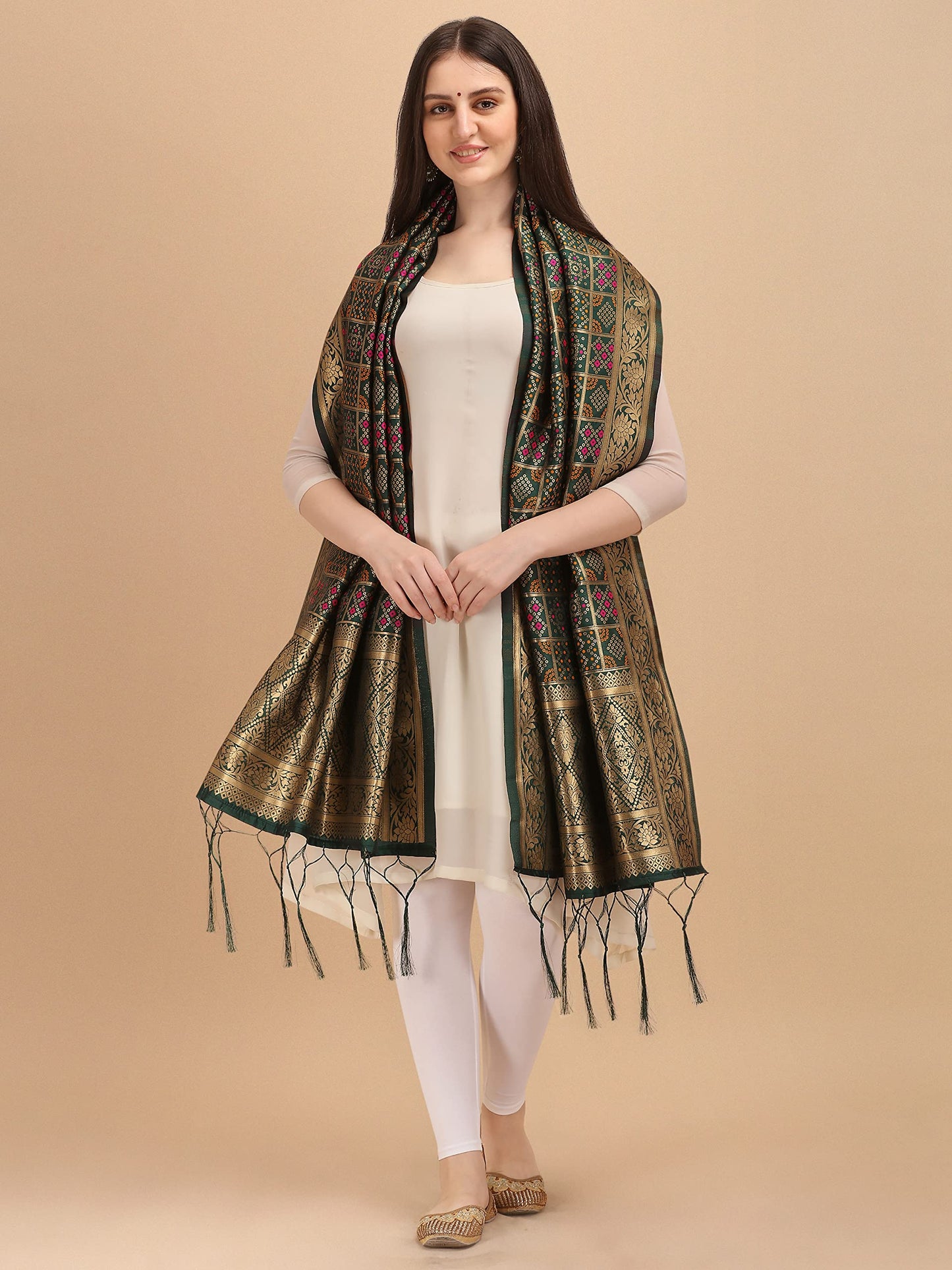 Deep Grey Banarasi Art Silk Dupatta with Multicolor Zari Weave