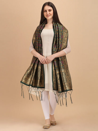 Deep Grey Banarasi Art Silk Dupatta with Multicolor Zari Weave