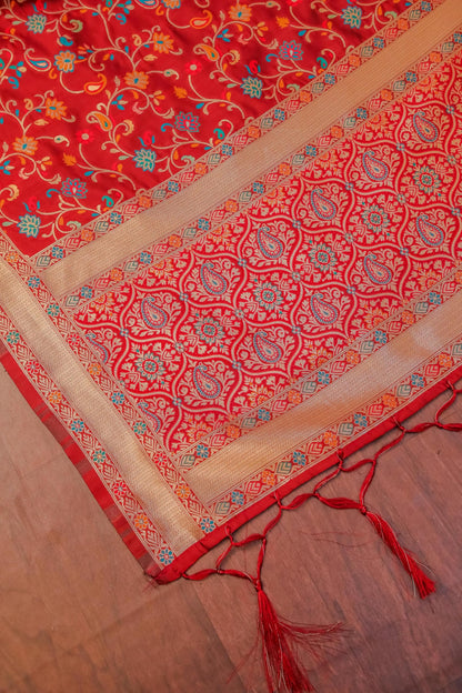Maroon Banarasi Silk Dupatta with Meena work