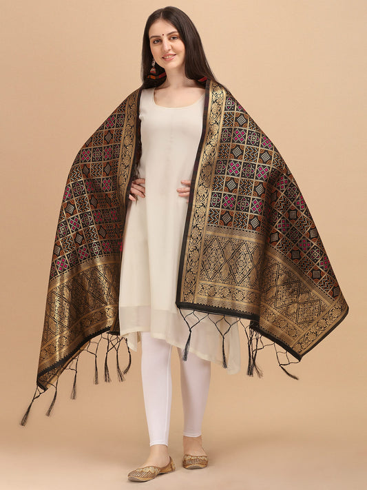 Black Banarasi Art Silk Dupatta with Multicolor Zari Weave