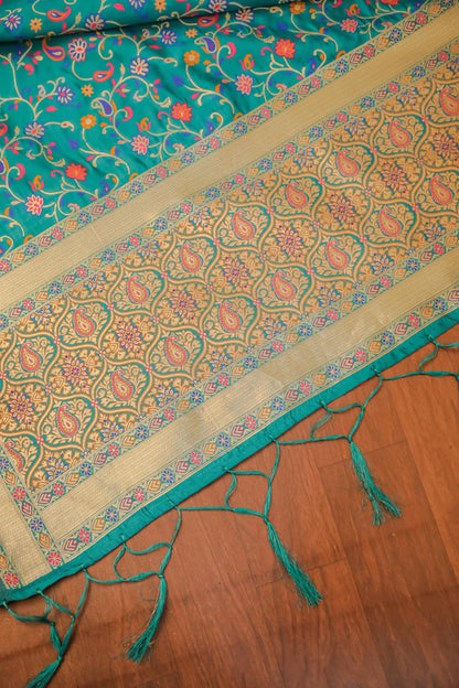 Turquoise Banarasi Silk Dupatta with Meena work