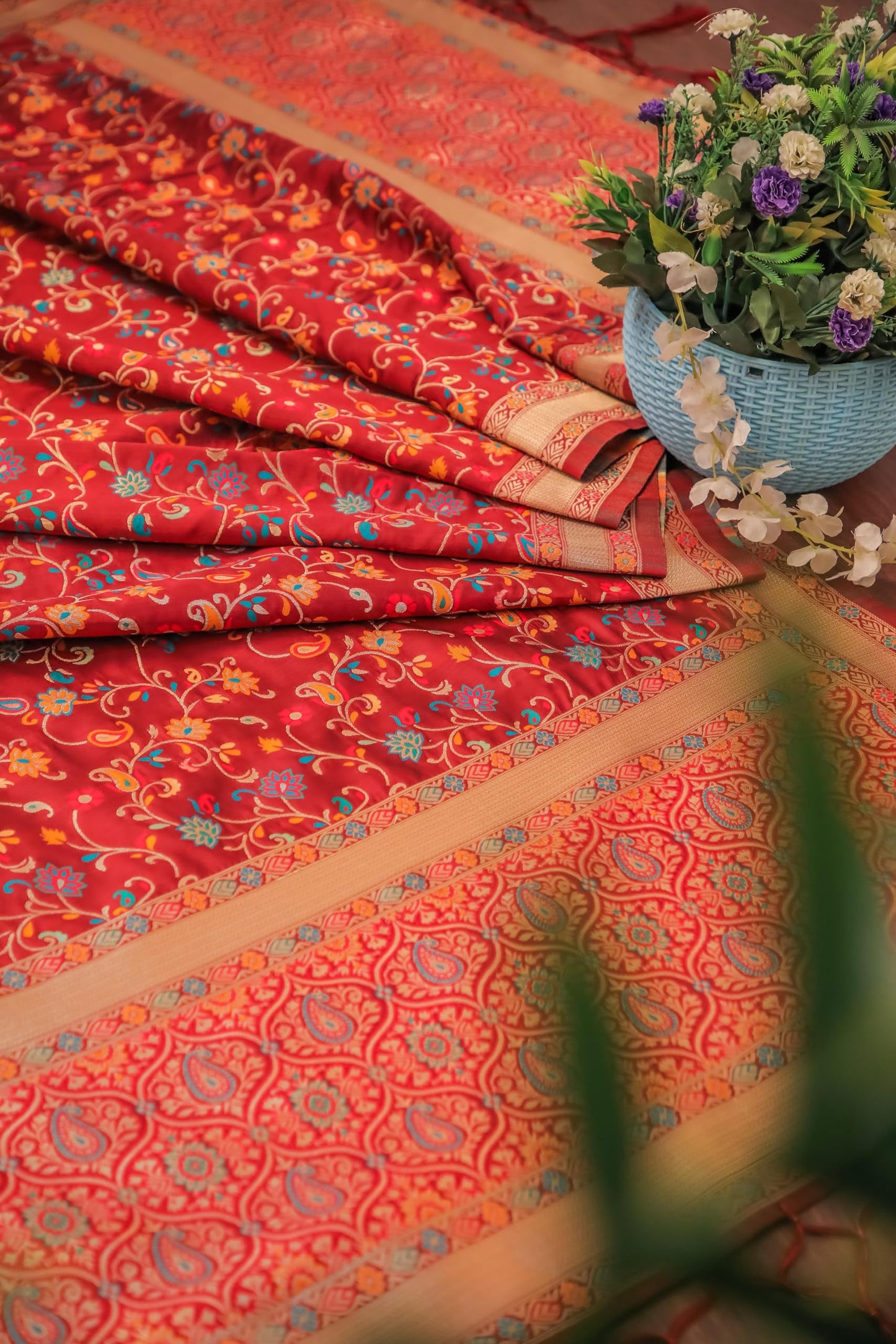 Maroon Banarasi Silk Dupatta with Meena work