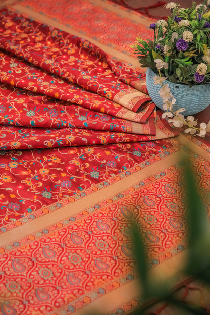 Maroon Banarasi Silk Dupatta with Meena work