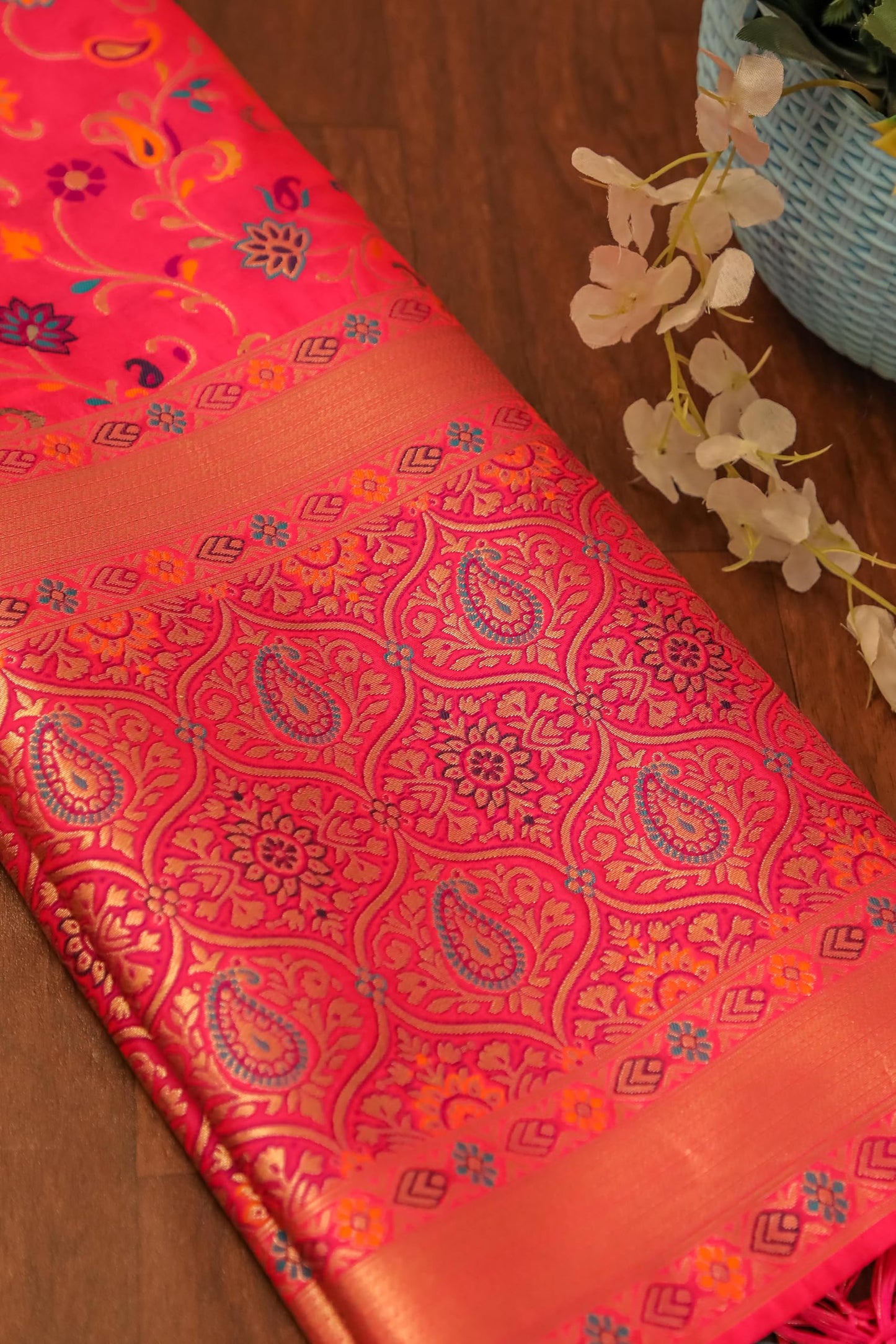Rani Banarasi Silk Dupatta with Meena work