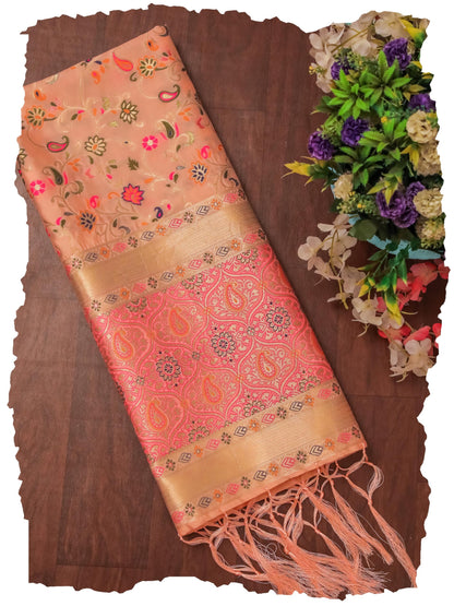 Peach Banarasi Silk Dupatta with Meena work
