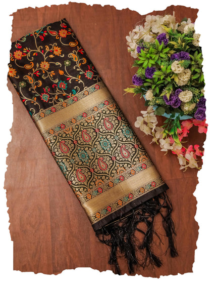 Black Banarasi Silk Dupatta with Meena work