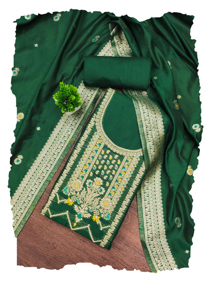 Green Jacquard Suit Set with Zari Detailing – Luxe Woven Elegance