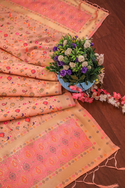 Peach Banarasi Silk Dupatta with Meena work