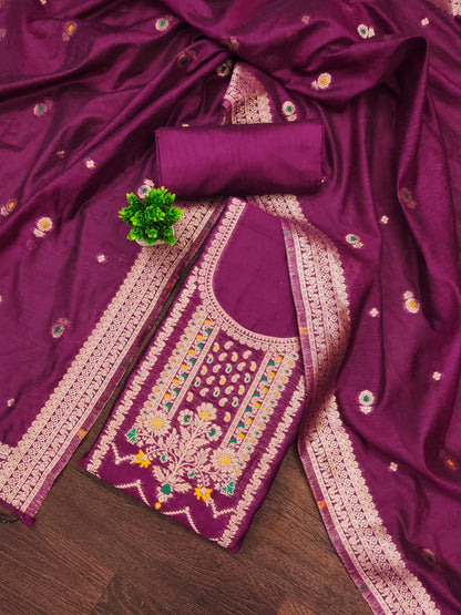Purple Jacquard Suit Set with Zari Detailing – Luxe Woven Elegance