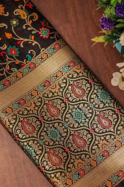 Black Banarasi Silk Dupatta with Meena work