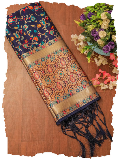 Navy Banarasi Silk Dupatta with Meena work