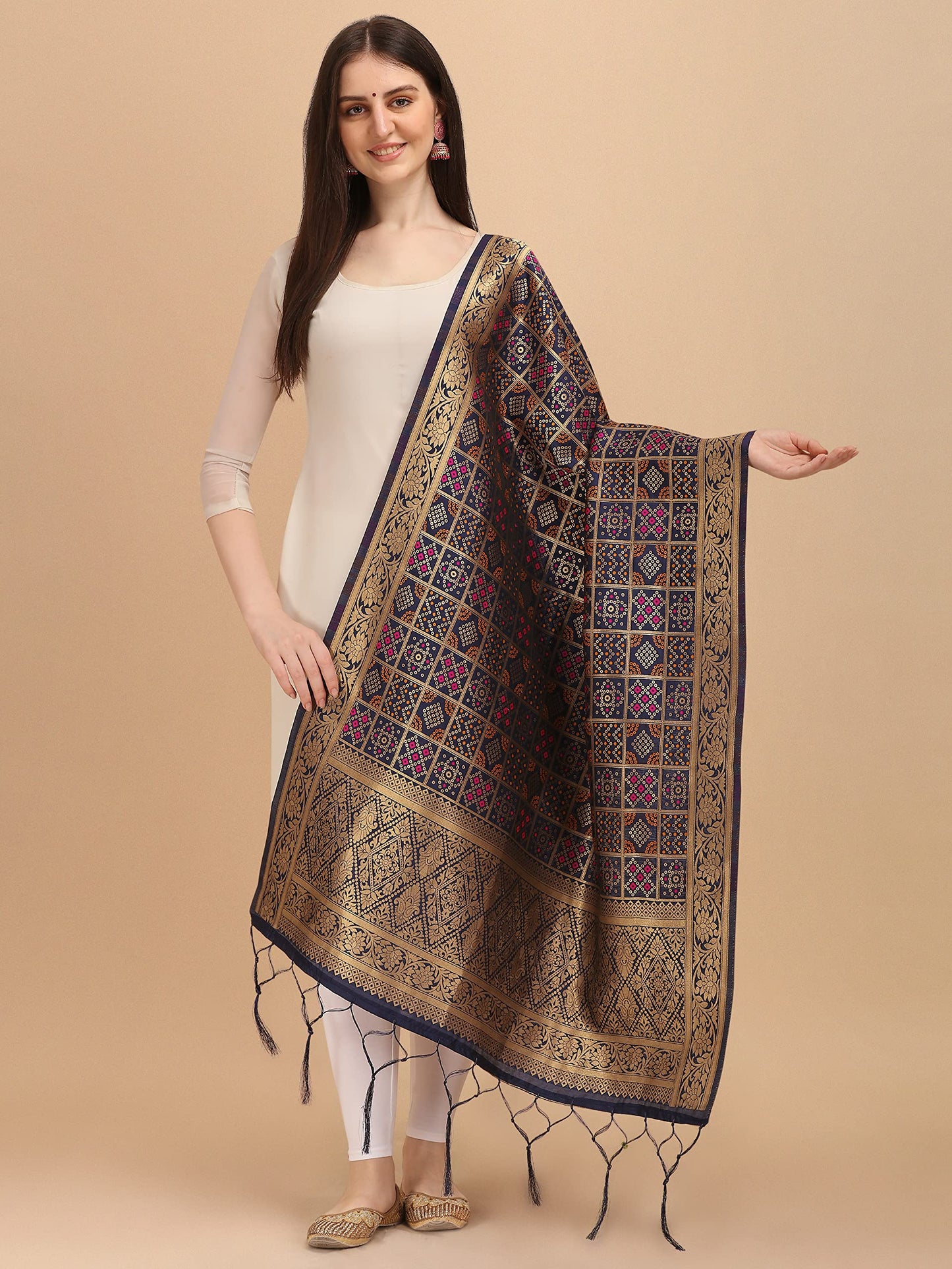 Royal Blue Banarasi Art Silk Dupatta with Multicolor Zari Weave