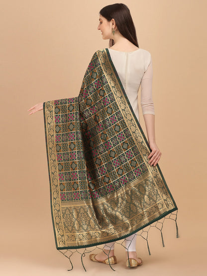 Deep Grey Banarasi Art Silk Dupatta with Multicolor Zari Weave