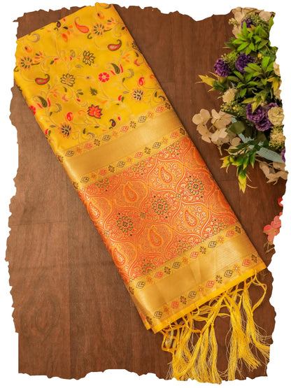Ladu peela Banarasi Silk Dupatta with Meena work