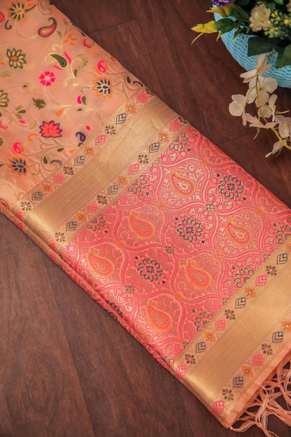 Peach Banarasi Silk Dupatta with Meena work