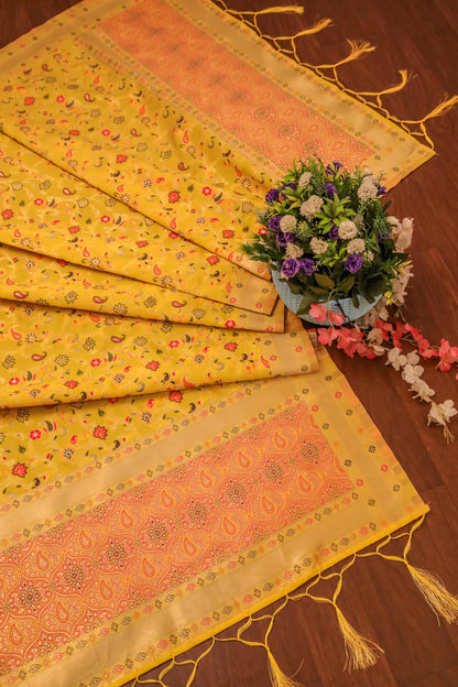 Ladu peela Banarasi Silk Dupatta with Meena work
